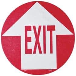 NMC - Exit, Anti-Skid Pressure-Sensitive Vinyl Floor Sign - Round, Red on White, Adhesive Backed, For Exit, Entrance & Directional - Industrial Tool & Supply
