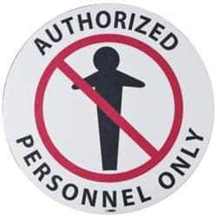 NMC - Authorized Personnel Only, Anti-Skid Pressure-Sensitive Vinyl Floor Sign - Round, Black & Red on White, Adhesive Backed, For Security & Admittance - Industrial Tool & Supply