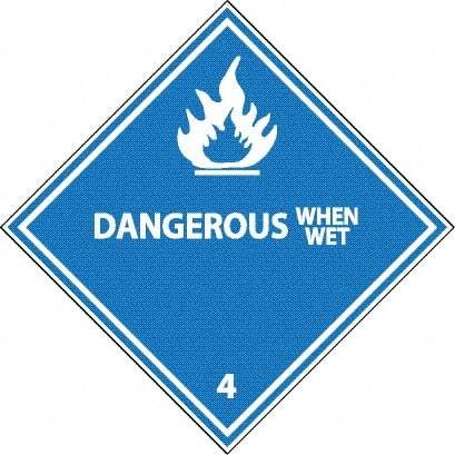 NMC - Dangerous When Wet DOT Shipping Label - 4" High x 4" Wide - Industrial Tool & Supply