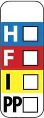 NMC - Hazardous Materials Label - Legend: H - F - I - PP, English, Black, Blue, Red, Yellow & White, 3" Long x 1" High, Sign Muscle Finish - Industrial Tool & Supply
