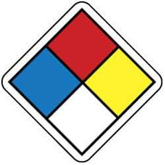 NMC - Hazardous Materials Label - Black, Blue, Red, Yellow & White, 1" Long x 1" High, Sign Muscle Finish - Industrial Tool & Supply