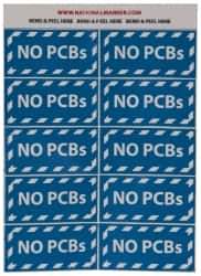 NMC - Hazardous Materials Label - Legend: No PCBs, English, Blue & White, 2" Long x 1" High, Sign Muscle Finish - Industrial Tool & Supply