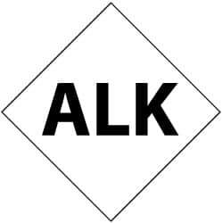 NMC - Hazardous Materials Label - Legend: Alk, English, Black & White, 5" Long x 5" High, Sign Muscle Finish - Industrial Tool & Supply