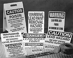 NMC - Caution - Poison - Lead Hazard Area - Do Not Enter Work Area Unless Authorized - Respirator and Protective Clothing..., 12" Wide x 19" High, Plastic Floor Sign - A-Frame, Black on Yellow, For Accident Prevention - Industrial Tool & Supply