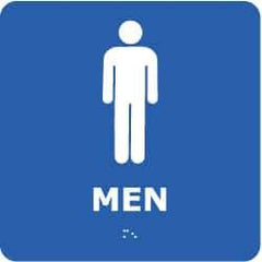 NMC - Men, 8" Wide x 8" High, Plastic Sign - English, Braille, White on Blue, Wall Mount - Industrial Tool & Supply