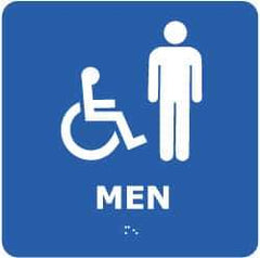 NMC - Men, 8" Wide x 8" High, Plastic Sign - English, Braille, White on Blue, Wall Mount - Industrial Tool & Supply