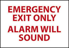 NMC - Emergency Exit Only Alarm Will Sound, Pressure Sensitive Vinyl Exit Sign - 14" Wide x 10" High - Industrial Tool & Supply