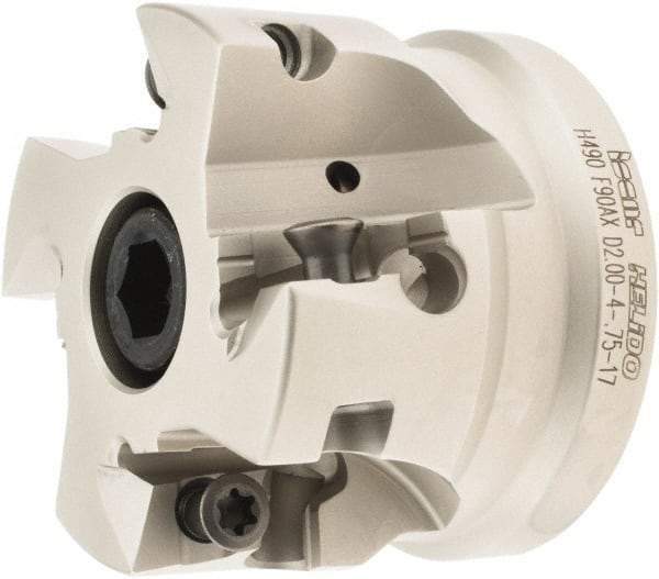 Iscar - 4 Inserts, 2" Cut Diam, 3/4" Arbor Diam, 0.642" Max Depth of Cut, Indexable Square-Shoulder Face Mill - 0/90° Lead Angle, 1.57" High, H490 AN.X 1706 Insert Compatibility, Through Coolant, Series Helido - Industrial Tool & Supply