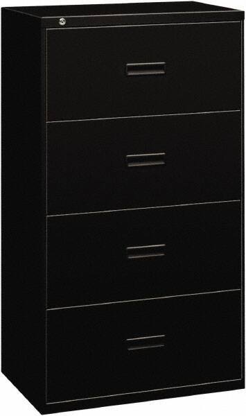Basyx - 36" Wide x 53-1/4" High x 19-1/4" Deep, 4 Drawer Lateral File - Steel, Black - Industrial Tool & Supply