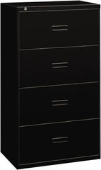 Basyx - 36" Wide x 53-1/4" High x 19-1/4" Deep, 4 Drawer Lateral File - Steel, Black - Industrial Tool & Supply