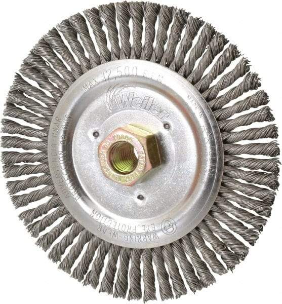 Weiler - 6" OD, 5/8" Arbor Hole, Stringer Bead Steel Wheel Brush - 1/2" Face Width, 1-1/4" Trim Length, 0.023" Filament Diam, 12,500 RPM - Industrial Tool & Supply