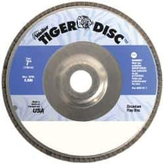 Weiler - 80 Grit, 7" Disc Diam, 7/8" Center Hole, Type 29 Zirconia Alumina Flap Disc - 8,600 Max RPM, Aluminum Backing, Arbor Attaching System, Coated - Industrial Tool & Supply