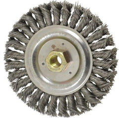 Weiler - 6" OD, 5/8" Arbor Hole, Stringer Bead Steel Wheel Brush - 1/2" Face Width, 1-1/8" Trim Length, 0.02" Filament Diam, 12,500 RPM - Industrial Tool & Supply