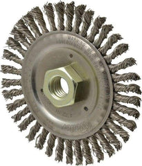 Weiler - 4-1/2" OD, 5/8" Arbor Hole, Knotted Stainless Steel Wheel Brush - 3/16" Face Width, 7/8" Trim Length, 0.02" Filament Diam, 12,500 RPM - Industrial Tool & Supply