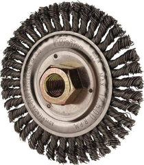 Weiler - 4-1/2" OD, 5/8" Arbor Hole, Stringer Bead Steel Wheel Brush - 3/16" Face Width, 13/16" Trim Length, 0.02" Filament Diam, 15,000 RPM - Industrial Tool & Supply