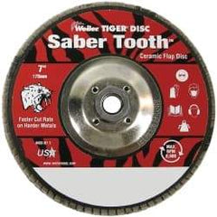 Weiler - 60 Grit, 7" Disc Diam, 5/8-11 Center Hole, Type 29 Ceramic Flap Disc - 8,600 Max RPM, Phenolic Backing, Quick Change Type S Attaching System, Coated - Industrial Tool & Supply
