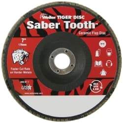 Weiler - 80 Grit, 7" Disc Diam, 7/8" Center Hole, Type 29 Ceramic Flap Disc - 8,600 Max RPM, Phenolic Backing, Arbor Attaching System, Coated - Industrial Tool & Supply