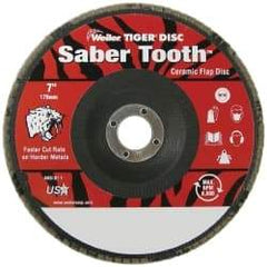 Weiler - 40 Grit, 7" Disc Diam, 7/8" Center Hole, Type 29 Ceramic Flap Disc - 8,600 Max RPM, Phenolic Backing, Arbor Attaching System, Coated - Industrial Tool & Supply