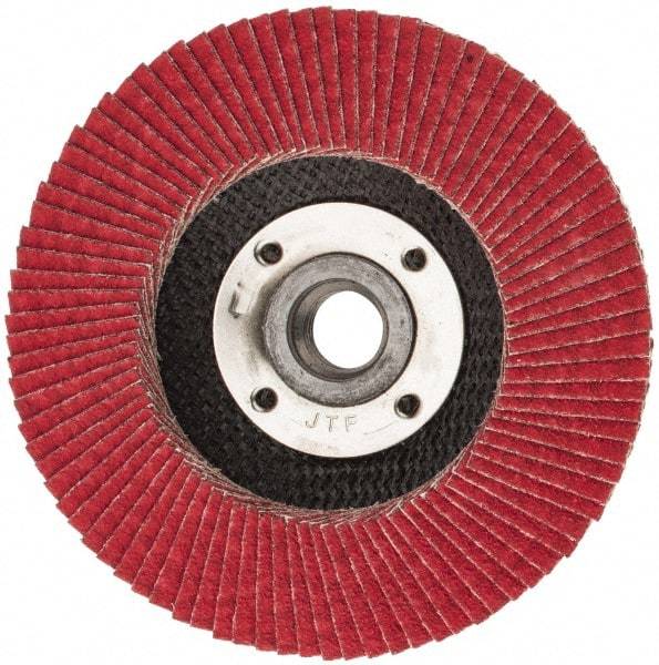 Weiler - 80 Grit, 4-1/2" Disc Diam, 5/8-11 Center Hole, Type 29 Ceramic Flap Disc - 13,000 Max RPM, Phenolic Backing, Arbor Attaching System, Coated - Industrial Tool & Supply