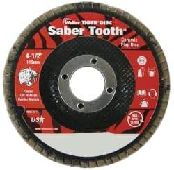 Weiler - 36 Grit, 4-1/2" Disc Diam, 7/8" Center Hole, Type 29 Ceramic Flap Disc - 13,000 Max RPM, Phenolic Backing, Arbor Attaching System, Coated - Industrial Tool & Supply