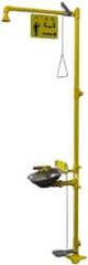 Bradley - 1-1/4" Inlet, 26 GPM shower Flow, Drench shower & Eyewash Station - Bowl, Triangular Pull Rod, Push Flag & Foot Treadle Activated, Galvanized Steel Pipe, Plastic Shower Head, 0.4 GPM Bowl Flow, Corrosion Resistant, Top or Mid Supply - Industrial Tool & Supply
