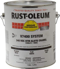 Rust-Oleum - 1 Gal White Flat Finish Alkyd Enamel Paint - 230 to 425 Sq Ft per Gal, Interior/Exterior, Direct to Metal, <340 gL VOC Compliance - Industrial Tool & Supply