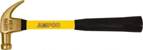 Ampco - 1-1/4 Lb Head, Curved Claw Hammer - 14" OAL, Aluminum Bronze Head, 1-1/4" Face Diam, Smooth Face, Fiberglass Handle with Grip - Industrial Tool & Supply
