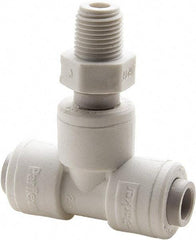 Parker - 1/2" Outside Diam, 1/2 NPTF, Polypropylene Push-to-Connect Tube Male Swivel Branch Tee - 150 Max psi, White - Industrial Tool & Supply