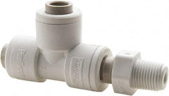 Parker - 1/2" Outside Diam, 3/8 NPTF, Polypropylene Push-to-Connect Tube Male Swivel Run Tee - 150 Max psi, White - Industrial Tool & Supply