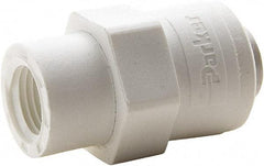 Parker - 1/2" Outside Diam, 3/8 NPTF, Polypropylene Push-to-Connect Tube Female Connector - 150 Max psi, White - Industrial Tool & Supply