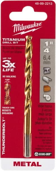 Milwaukee Tool - 1/4" High Speed Steel, 135° Point, Round with Flats Shank Maintenance Drill Bit - Industrial Tool & Supply