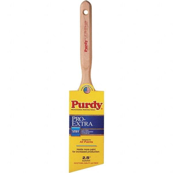 Purdy - 2-1/2" Angled Nylon/Polyester General Purpose Paint Brush - 3-3/16" Bristle Length, 7-1/4" Wood Fluted Handle - Industrial Tool & Supply