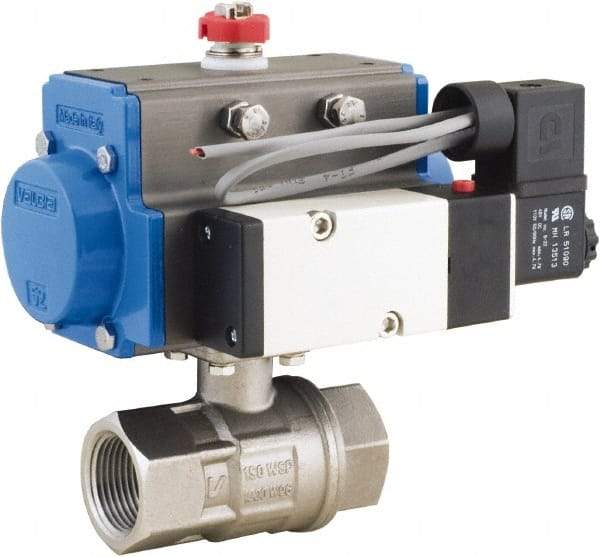 BONOMI - 2" Pipe, 1,000 psi WOG Rating 316 Stainless Steel Pneumatic Double Acting with Solenoid Actuated Ball Valve - PTFE Seal, Full Port, 150 psi WSP Rating, NPT End Connection - Industrial Tool & Supply