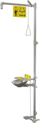 Bradley - 1-1/4" Inlet, 22 GPM shower Flow, Drench shower, Eye & Face Wash Station - Bowl, Triangular Pull Rod, Push Handle & Foot Pedal Activated, Stainless Steel Pipe, 316 Stainless Steel Shower Head, 5.1 GPM Bowl Flow, Corrosion Resistant - Industrial Tool & Supply