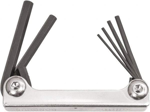 Bondhus - 6 Piece Fold-Up Ball End Hex Key Set - Hex Range 3 to 10mm, 7-1/2" OAL, Protanium High Torque Steel - Industrial Tool & Supply