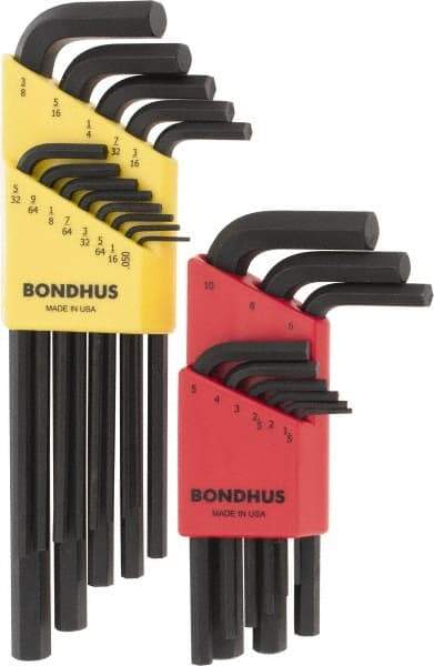 Bondhus - 22 Piece L-Key Hex Key Set - Hex Range 0.05 to 3/8", 11" OAL, Protanium High Torque Steel - Industrial Tool & Supply