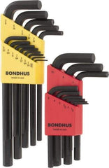 Bondhus - 22 Piece L-Key Hex Key Set - Hex Range 0.05 to 3/8", 11" OAL, Protanium High Torque Steel - Industrial Tool & Supply