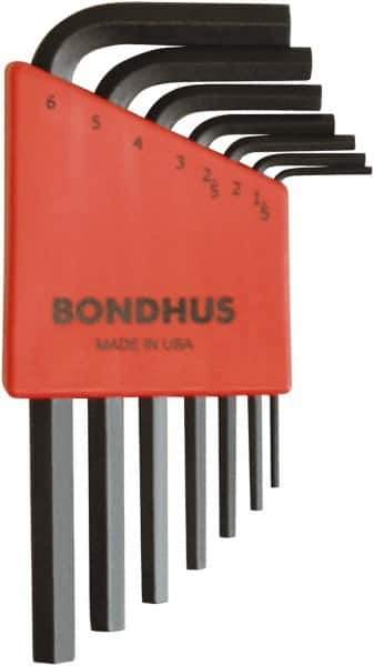 Bondhus - 7 Piece L-Key Ball End Hex Key Set - Hex Range 1.5 to 6mm, 8" OAL, Protanium High Torque Steel - Industrial Tool & Supply