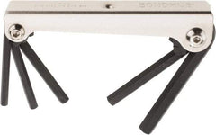 Bondhus - 5 Piece Fold-Up Hex Key Set - Hex Range 3/16 to 3/8", 7-1/2" OAL, Protanium High Torque Steel - Industrial Tool & Supply