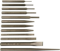 Mayhew - 12 Piece Punch & Chisel Set - 1/4 to 5/8" Chisel, 1/8 to 3/8" Punch, Hex Shank - Industrial Tool & Supply