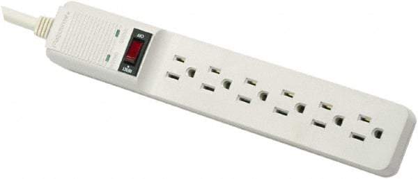 FELLOWES - 6 Outlets, 120 Volts, 15 Amps, 15' Cord, Surge Power Outlet Strip - Floor Mount, 5-15R NEMA Configuration - Industrial Tool & Supply