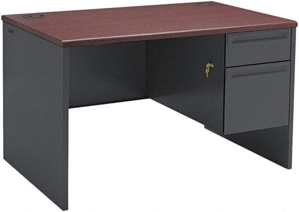 Hon - Steel-Reinforced High-Pressure Laminate/Metal Right Pedestal Desk - 48" Wide x 30" Deep x 29" High, Mahogany/Charcoal - Industrial Tool & Supply