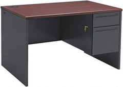 Hon - Steel-Reinforced High-Pressure Laminate/Metal Right Pedestal Desk - 48" Wide x 30" Deep x 29" High, Mahogany/Charcoal - Industrial Tool & Supply