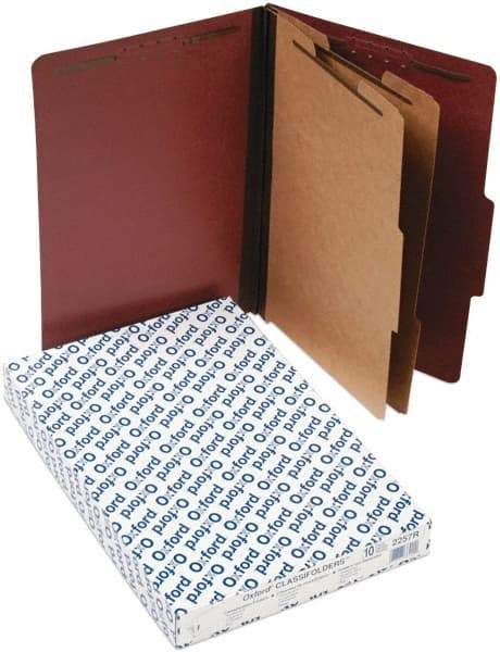 Pendaflex - 8-1/2 x 14", Legal, Red, Classification Folders with Top Tab Fastener - 11 Point Stock, 2/5 Tab Cut Location - Industrial Tool & Supply