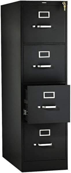 Hon - 15" Wide x 52" High x 26-1/2" Deep, 4 Drawer Vertical File with Lock - Steel, Black - Industrial Tool & Supply