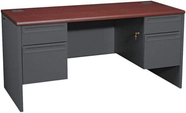 Hon - 69" Long x 29-1/2" High x 29-1/2" Deep, 4 Drawer Kneespace Credenza - Mahogany/Charcoal (Color), Metal - Industrial Tool & Supply