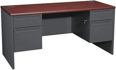 Hon - 69" Long x 29-1/2" High x 29-1/2" Deep, 4 Drawer Kneespace Credenza - Mahogany/Charcoal (Color), Metal - Industrial Tool & Supply