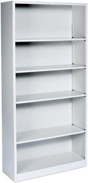 Hon - 5 Shelf, 71" High x 34" Wide Bookcase - 12" Deep, Steel, Light Gray - Industrial Tool & Supply
