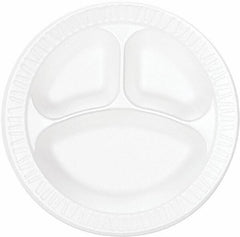 DART - Dart Concorde Foam Plate, 3-compartment, 10 1/4" - White - Industrial Tool & Supply
