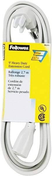 FELLOWES - 9', 14/3 Gauge/Conductors, Gray Indoor Extension Cord - 1 Receptacle, 15 Amps, NEMA 5-15R - Industrial Tool & Supply